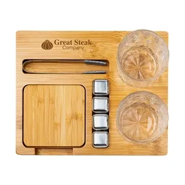 Whiskey Set 10-Piece Bamboo Crystal Glasses - 8 oz