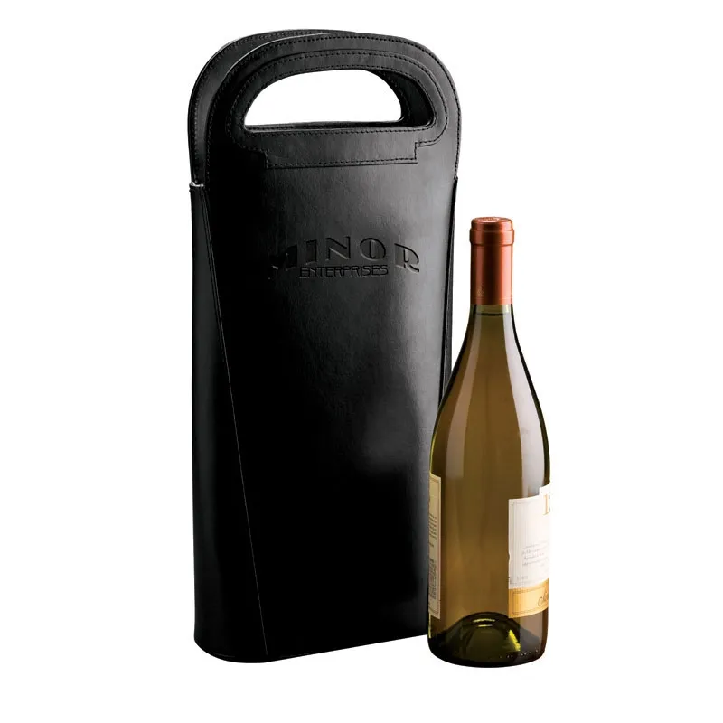 Leather Double Wine Carrier with Separator - product view 4