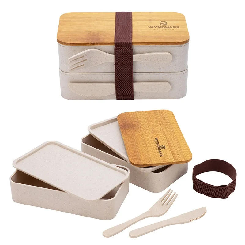 Bamboo Bento Lunch Box Set with Cutlery - 2 Compartment