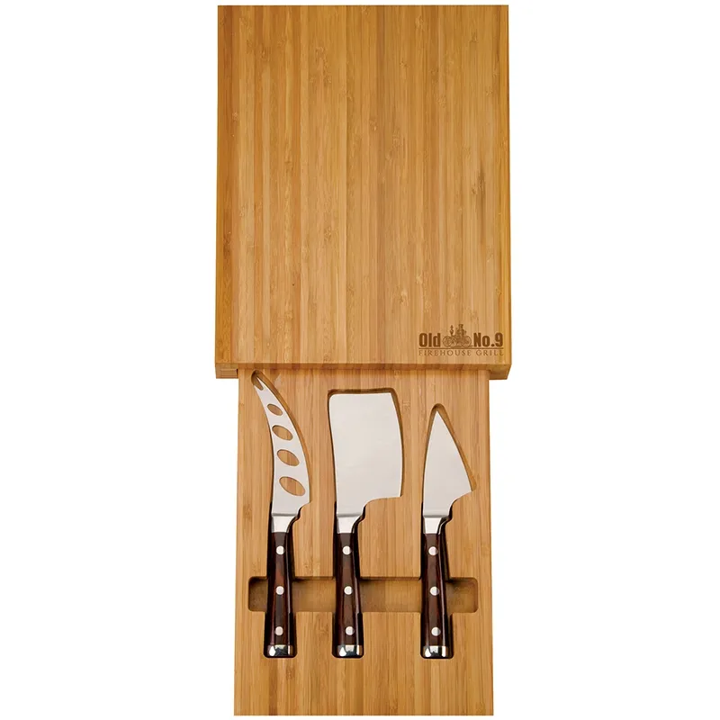 Bamboo Cheese Set with Hidden Drawer - 3 Knives