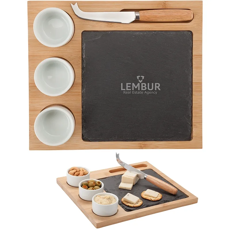 Bamboo Cheese Set with Ceramic Cups - 6 Piece