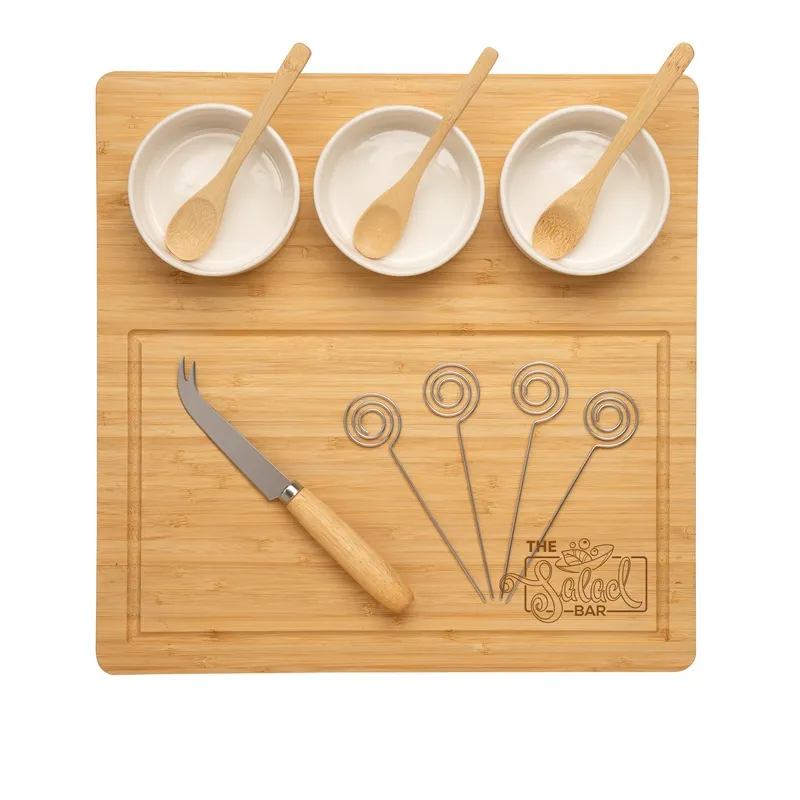 Bamboo Cheese Set with Ceramic Cups - 12 Piece