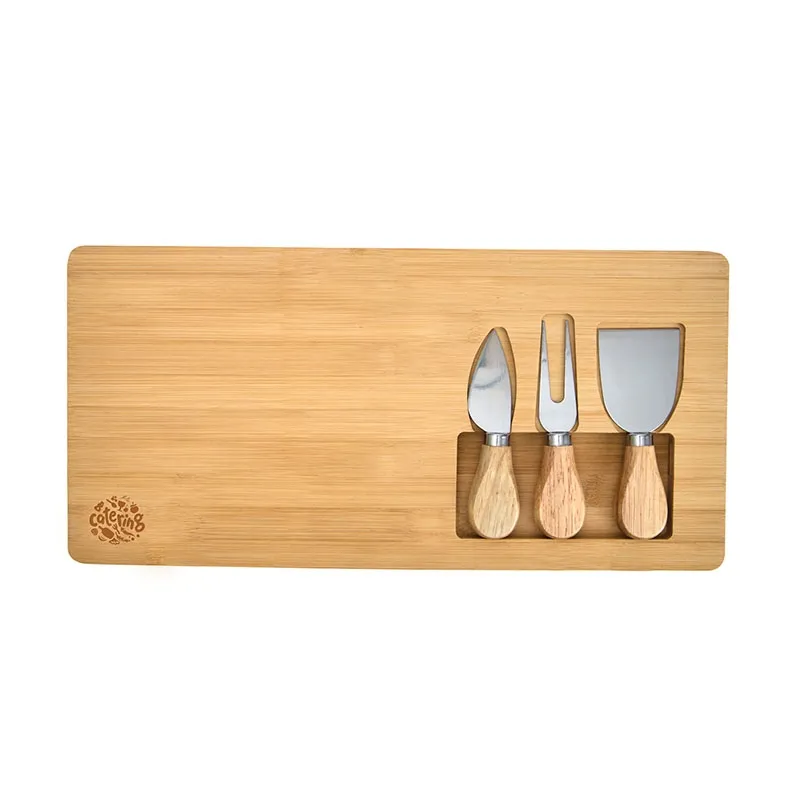 Cheese Board Set Bamboo with Steel Tools - 4 Piece