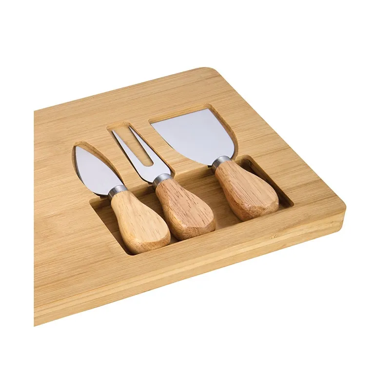 Cheese Board Set Bamboo with Steel Tools - 4 Piece - product view 2