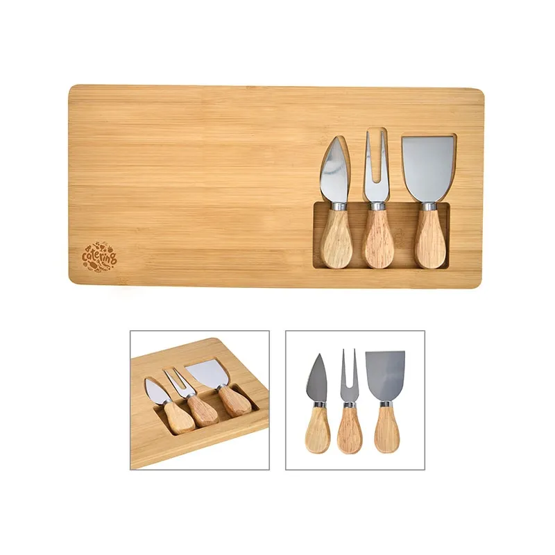 Cheese Board Set Bamboo with Steel Tools - 4 Piece - product view 5