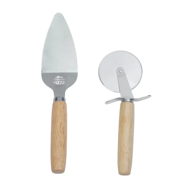 Pizza Tool Set Stainless Steel with Oak Handles - 2 Piece