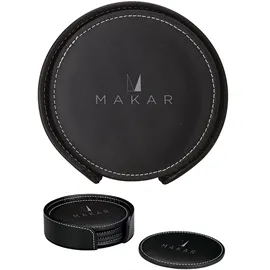 Coaster Set Bonded Leather with Contrast Stitching - 4 Piece