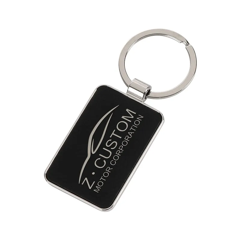 Custom Keychains Chrome Rectangular Leatherette - 3 1/2 in