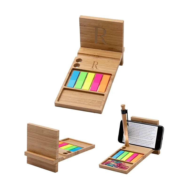 Desk Organizer Bamboo with Phone Stand and Flags - product view 6