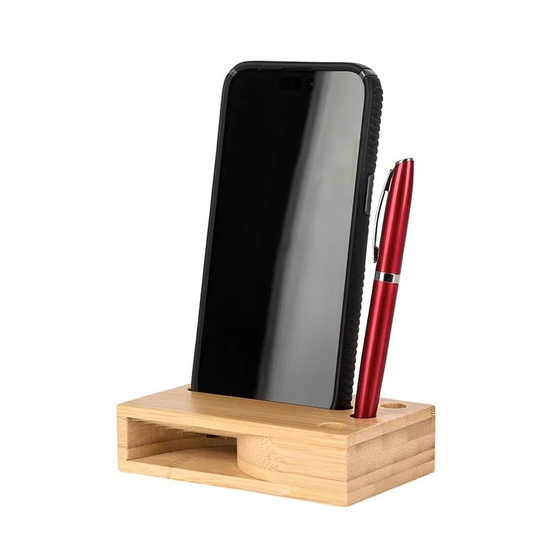 Phone Stand Bamboo Sound Amplifier with Pen Holes - product view 4