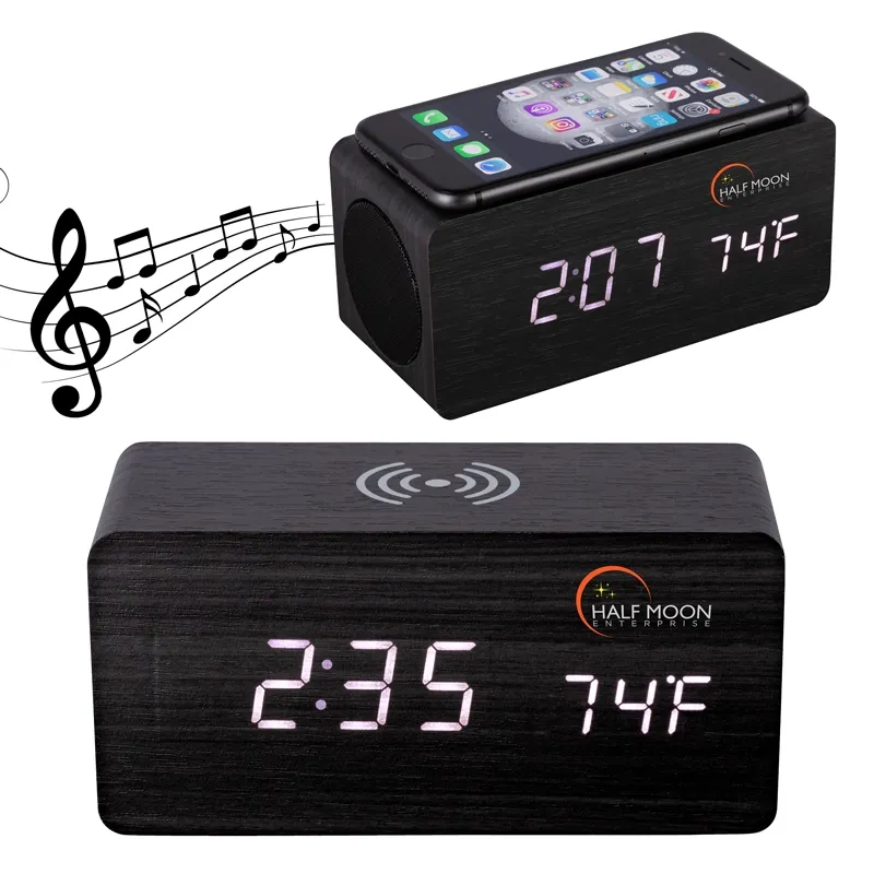 Wireless Charging Speaker Clock Wood 3W - 6 x 2.9 in - product view 9