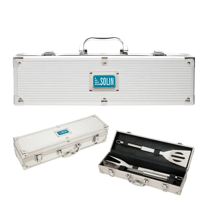 BBQ Tool Set with Steel Tongs Fork and Spatula - 3 Piece