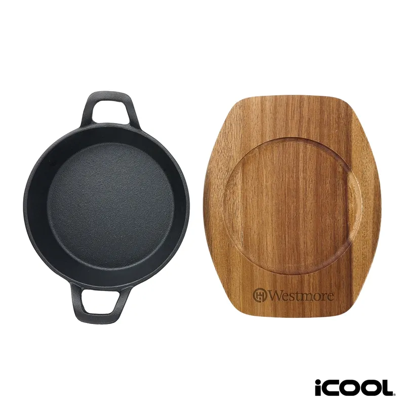 Cast Iron Skillet with Acacia Wood Base - 7 in