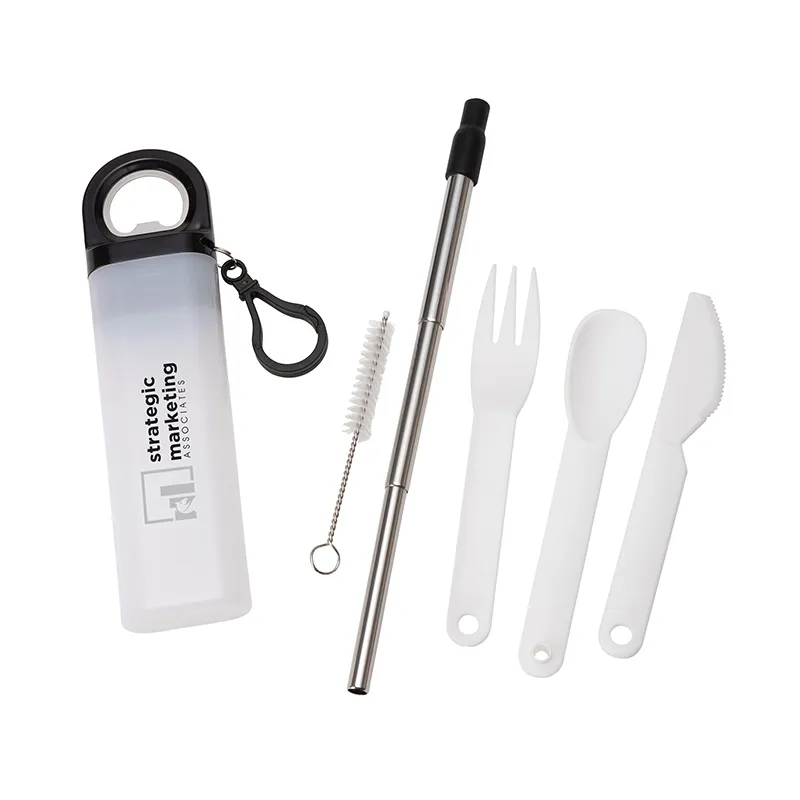 Metal Telescoping Straw and Cutlery Set with Bottle Opener