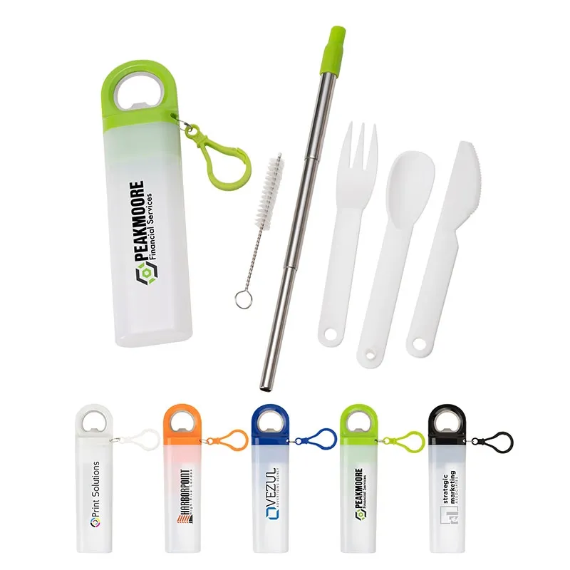 Metal Telescoping Straw and Cutlery Set with Bottle Opener - product view 8