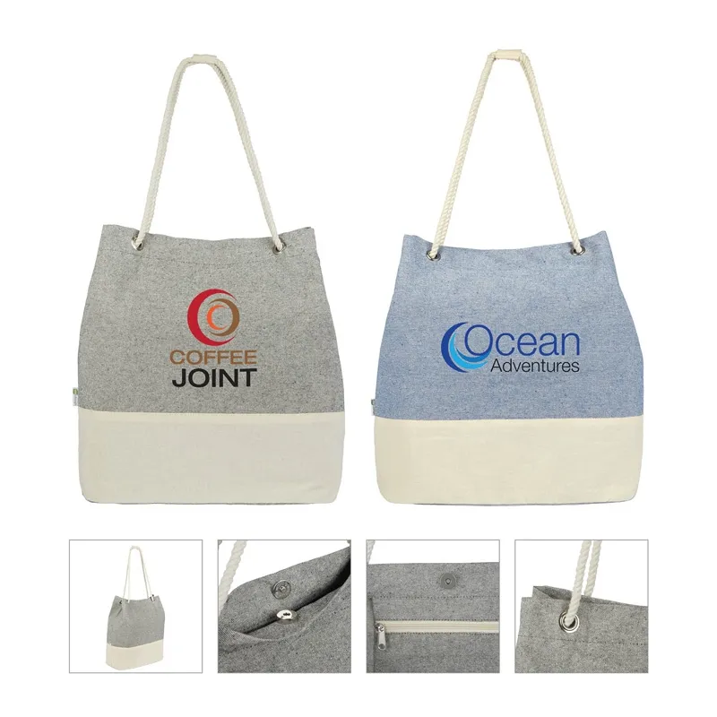 Custom Tote Bag Recycled Cotton Melange Snap Button - 14.5 x 15.5 in - product view 7