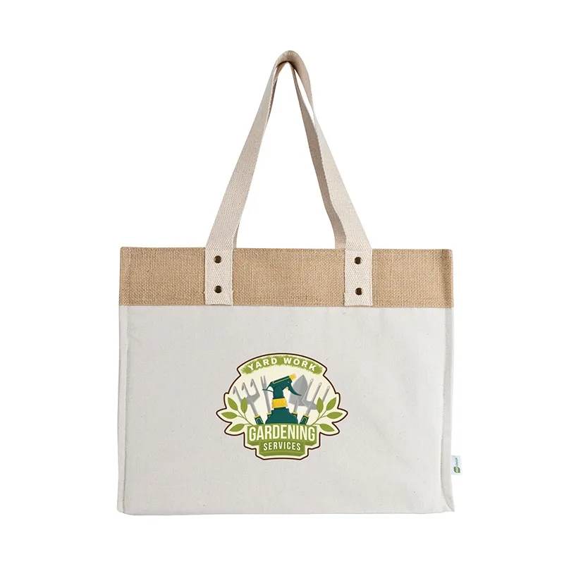 Custom Tote Bag Canvas Jute Trim Interior Organizer - 15.8 x 12.5 in