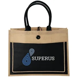 Custom Tote Bag Jute Two-Tone Cotton Front Pocket - 18.25 x 14 in