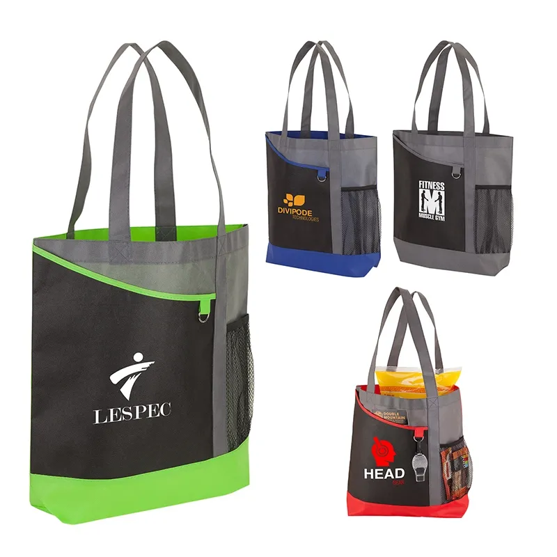 Custom Tote Bag Tri-Tone with Mesh Bottle Pocket - 15.75 x 14.5 in - product view 5