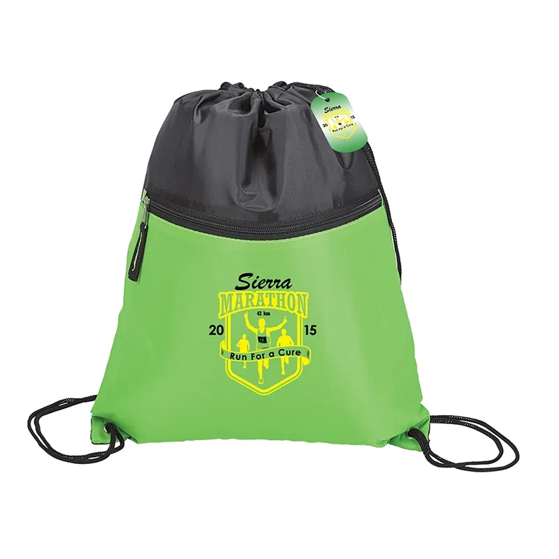 Drawstring Bag 210D with Front Zip Pocket - 12.5 x 15.5 in - product view 4