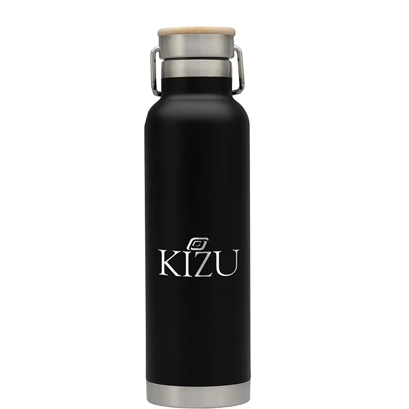 Stainless Steel Water Bottle with Bamboo Lid - 22 oz