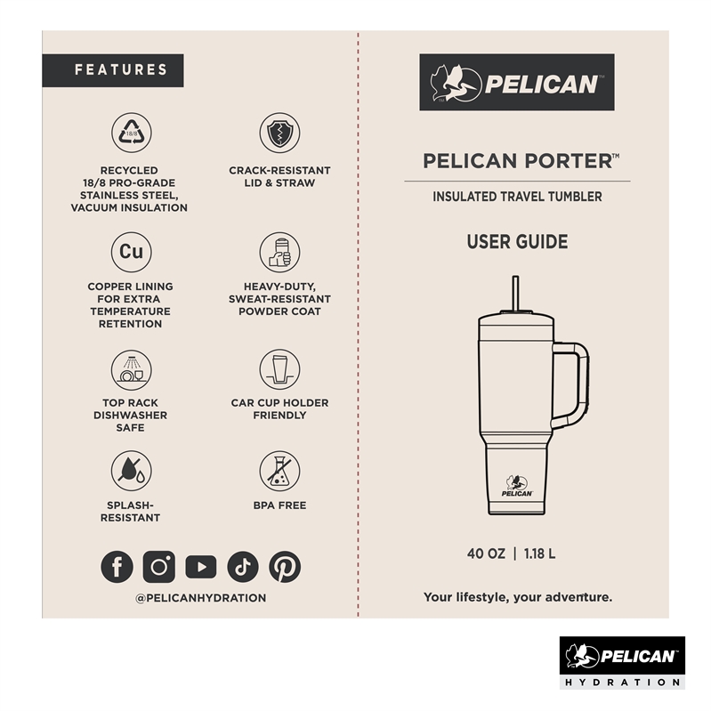 Pelican Porter Dual Travel Tumbler Dual Lid Steel - 40 oz - product view 10