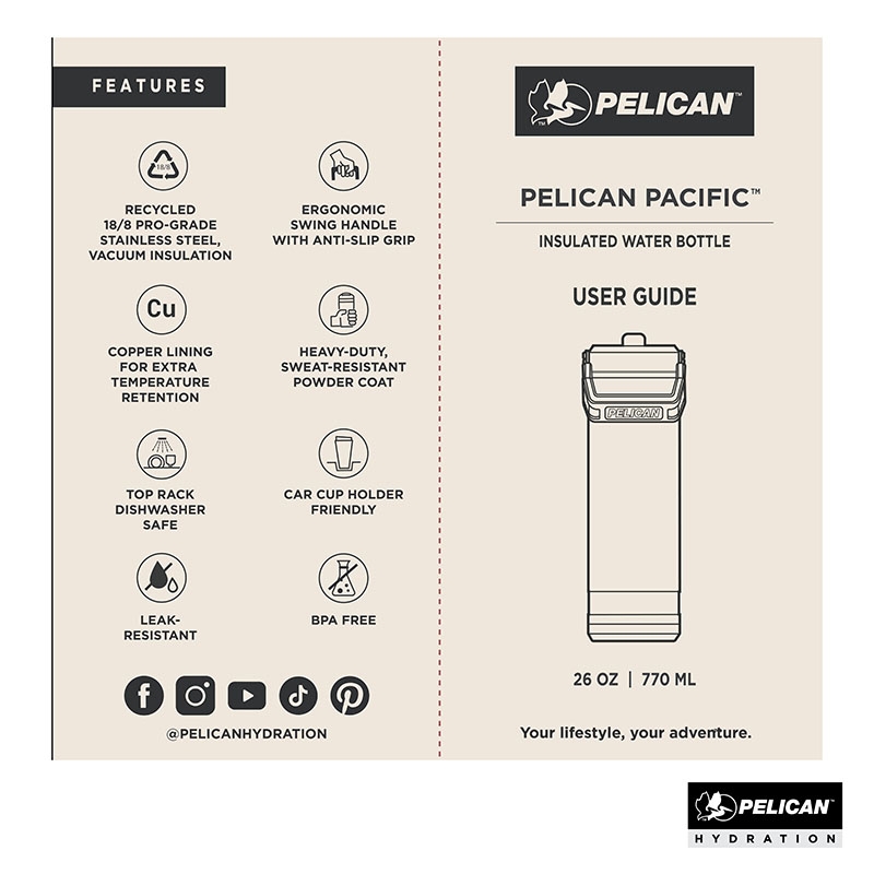 Pelican Pacific Water Bottle Recycled Steel Handle - 26 oz - product view 16