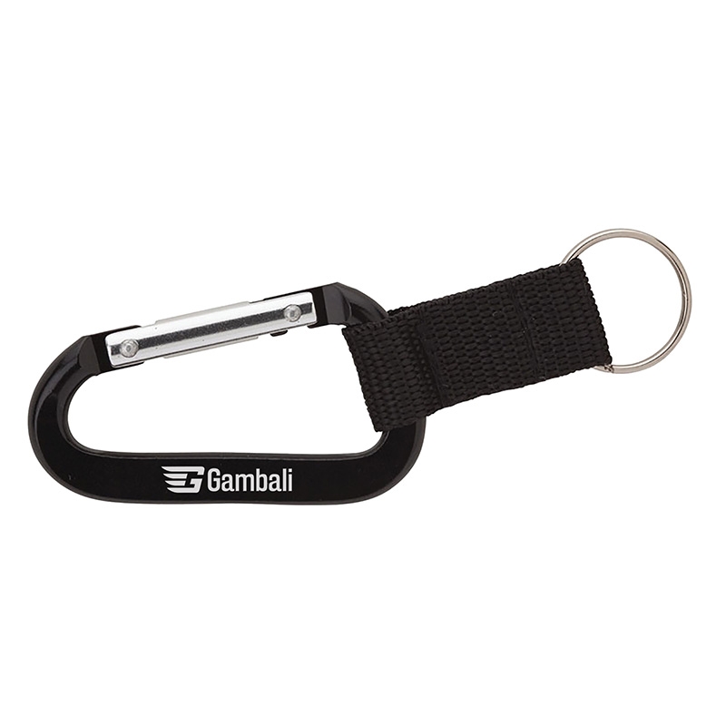Aluminum Carabiner Keyring with Web Strap - 5 in