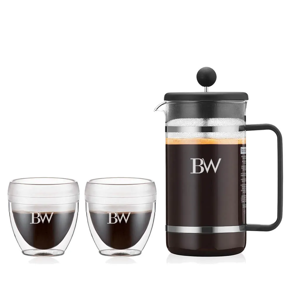 Bodum French Press Coffee Set with Glass Mugs - 34 oz