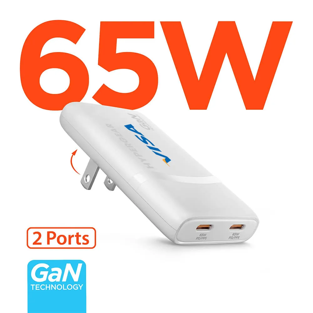 Laptop Charger 65W Dual USB-C Ultra-Slim GaN - 3.4 x 1.8 in