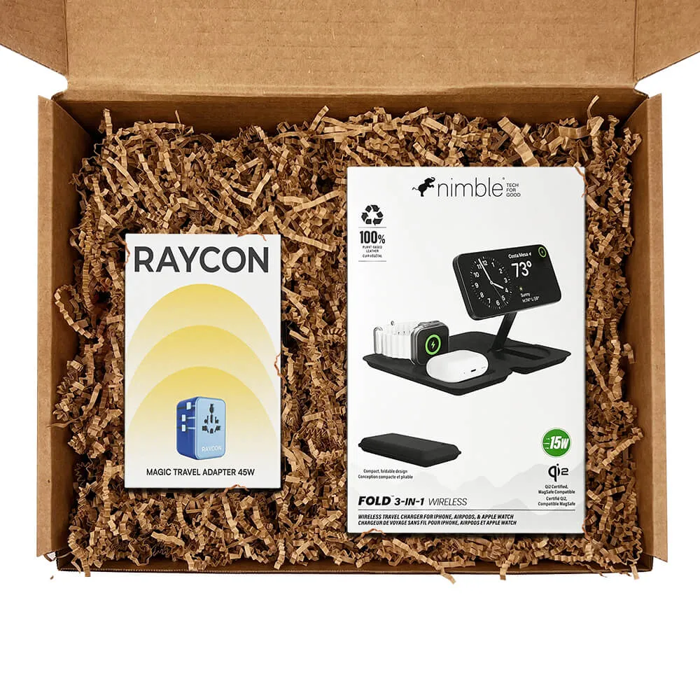 Travel Adapter and Wireless Charger Gift Set