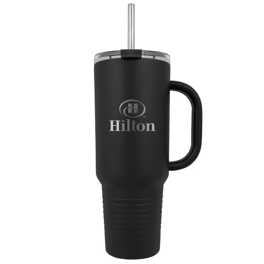 Insulated Tumbler with Handle and Built-In Straw - 40 oz