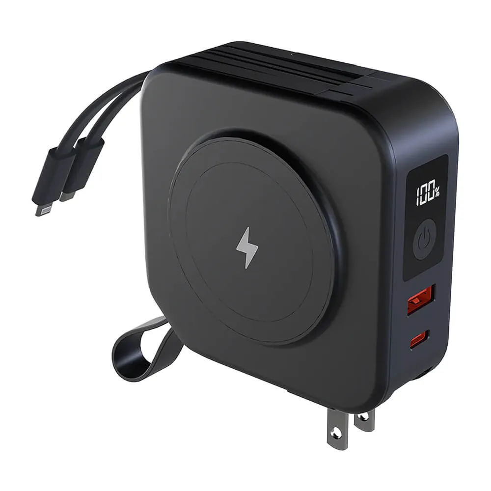 5-in-1 Magnetic Power Bank with Built-in Cables - 10,000 mAh
