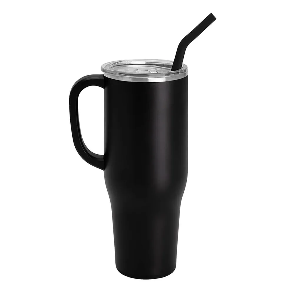 Insulated Tumbler with Handle and Straw - 40 oz