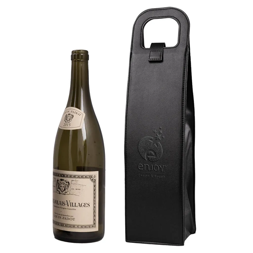 Wine Bottle Tote Vegan Leather Velcro Strap