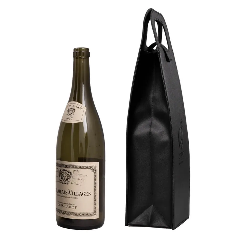 Wine Bottle Tote Vegan Leather Velcro Strap - product view 3