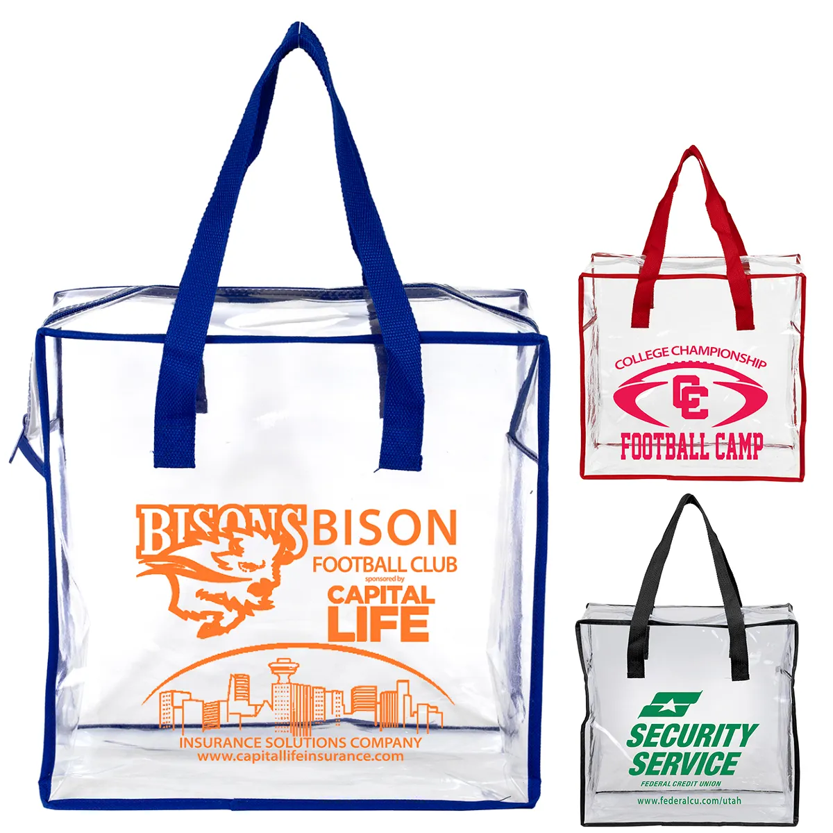 Clear Stadium Tote Bag Vinyl Zipper Compliant - 12 x 12 in