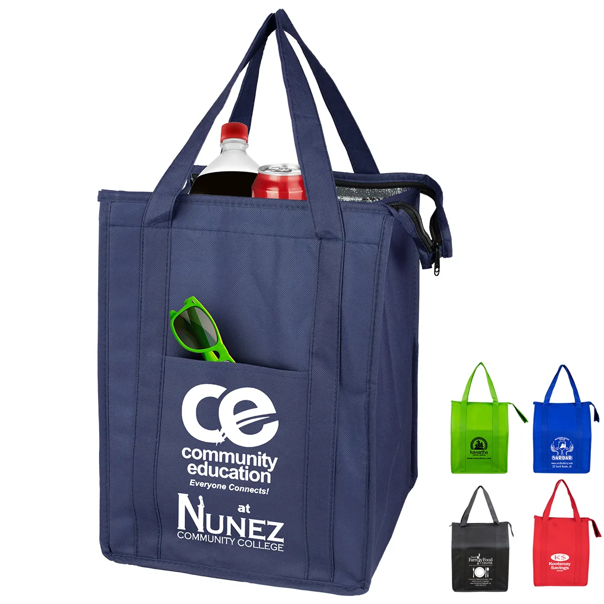 Insulated Cooler Tote Bag Large Zipper Front Pocket - 12 x 16 in