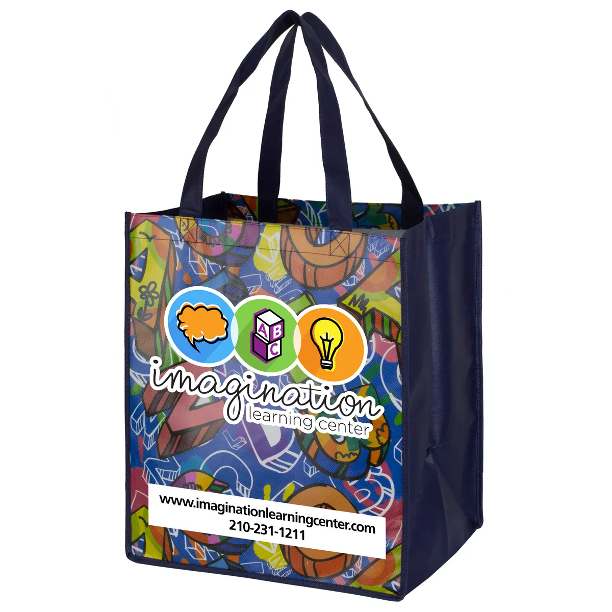 Large Glossy Laminated Tote Bag Full Color Wide - 13 x 15 in