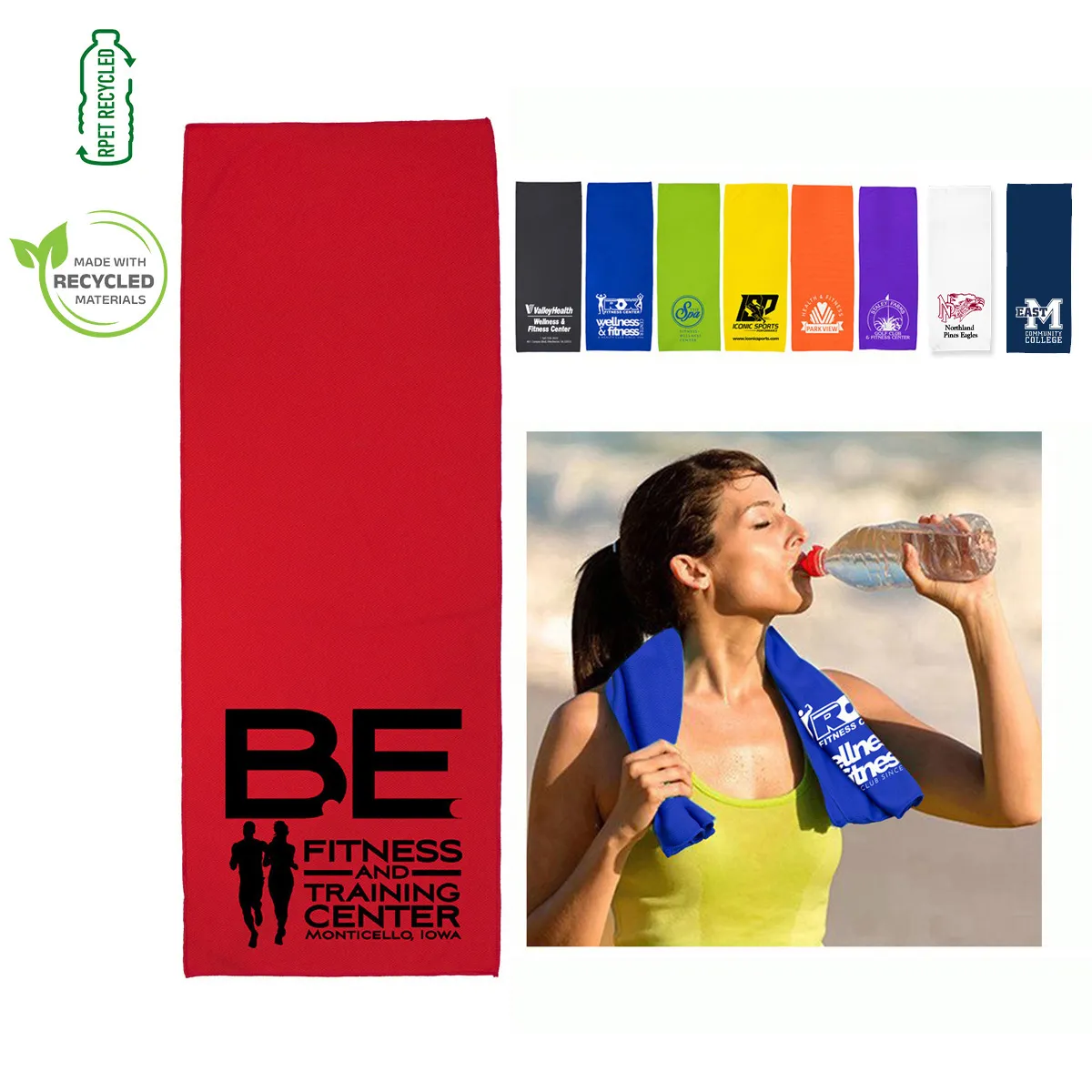 Rainer Recycled RPET Cooling Towel Chemical Free - 12 x 32 in