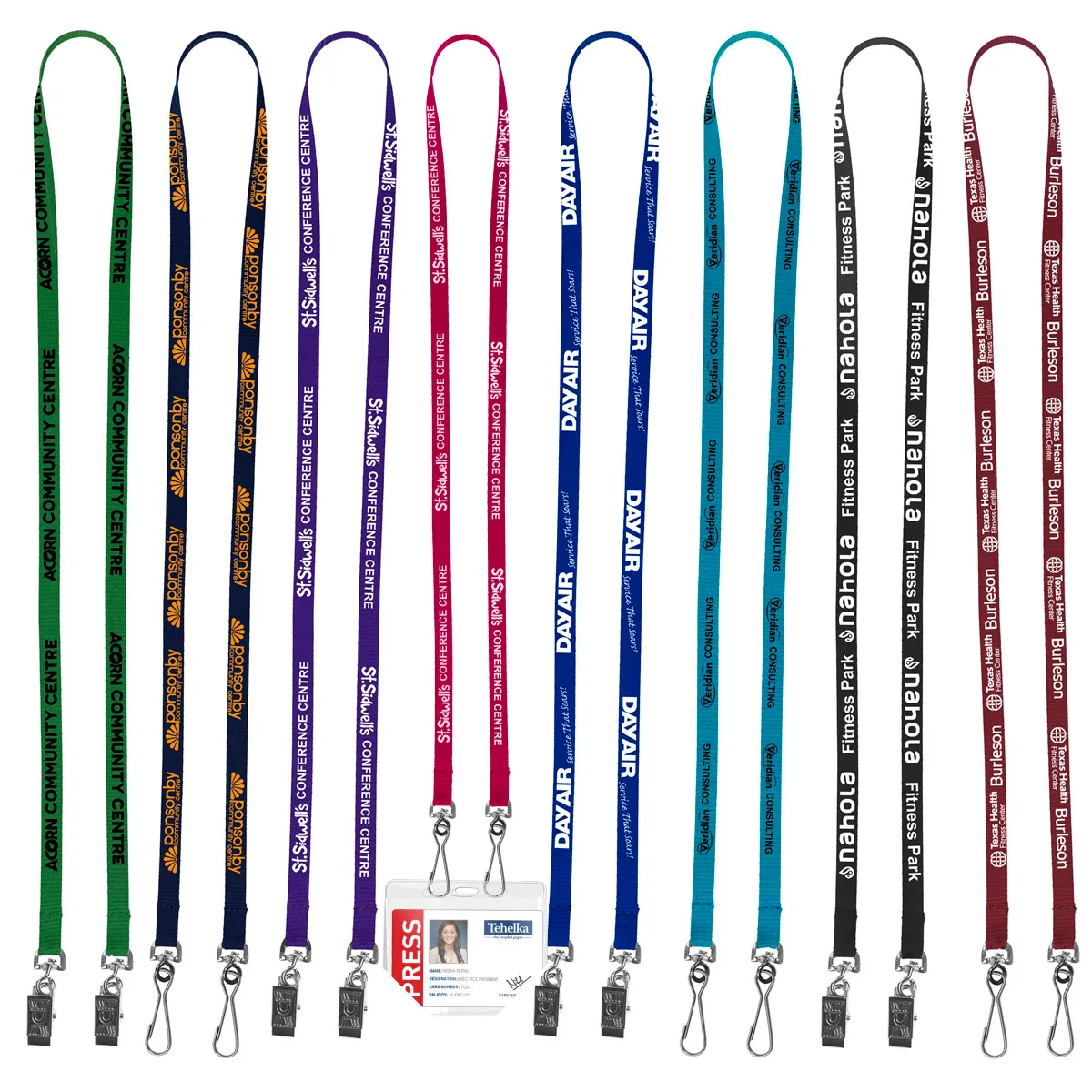 "BELMONT" 3/8" Import Air Ship Width Dual Attachment Silkscreen Polyester Lanyard - product view 1