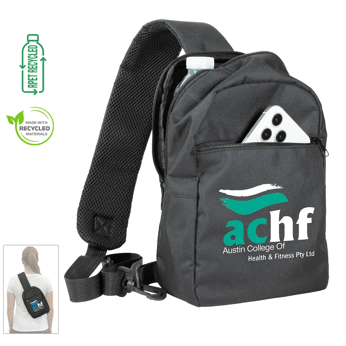 Sling Backpack Recycled RPET Cross-Body Mesh Strap - 7 x 11.5 in