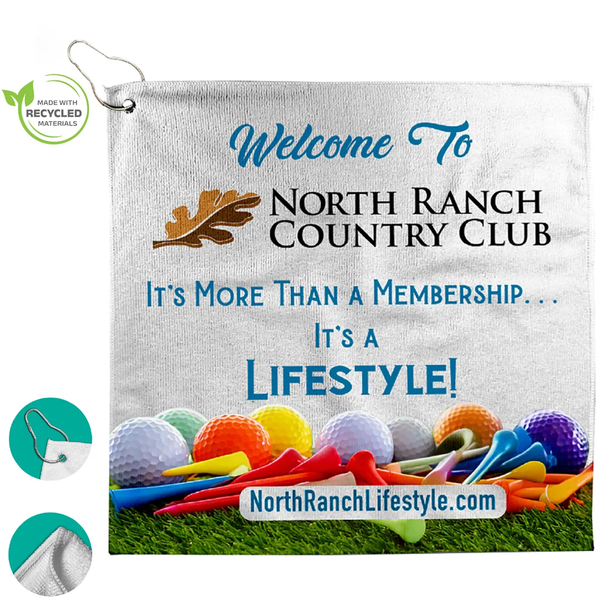 Golf Towel Recycled Polyester Sublimation Large - 15 x 15 in