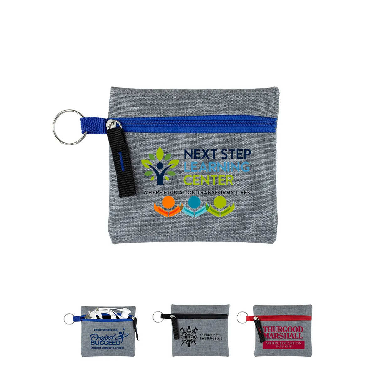 Heathered Gray Zipper Pouch Polyester Travel - 4.5 x 4.5 in