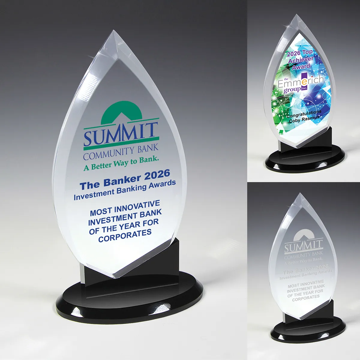 Century Acrylic Award Beveled Edges Black Base - 4.8 x 8 in