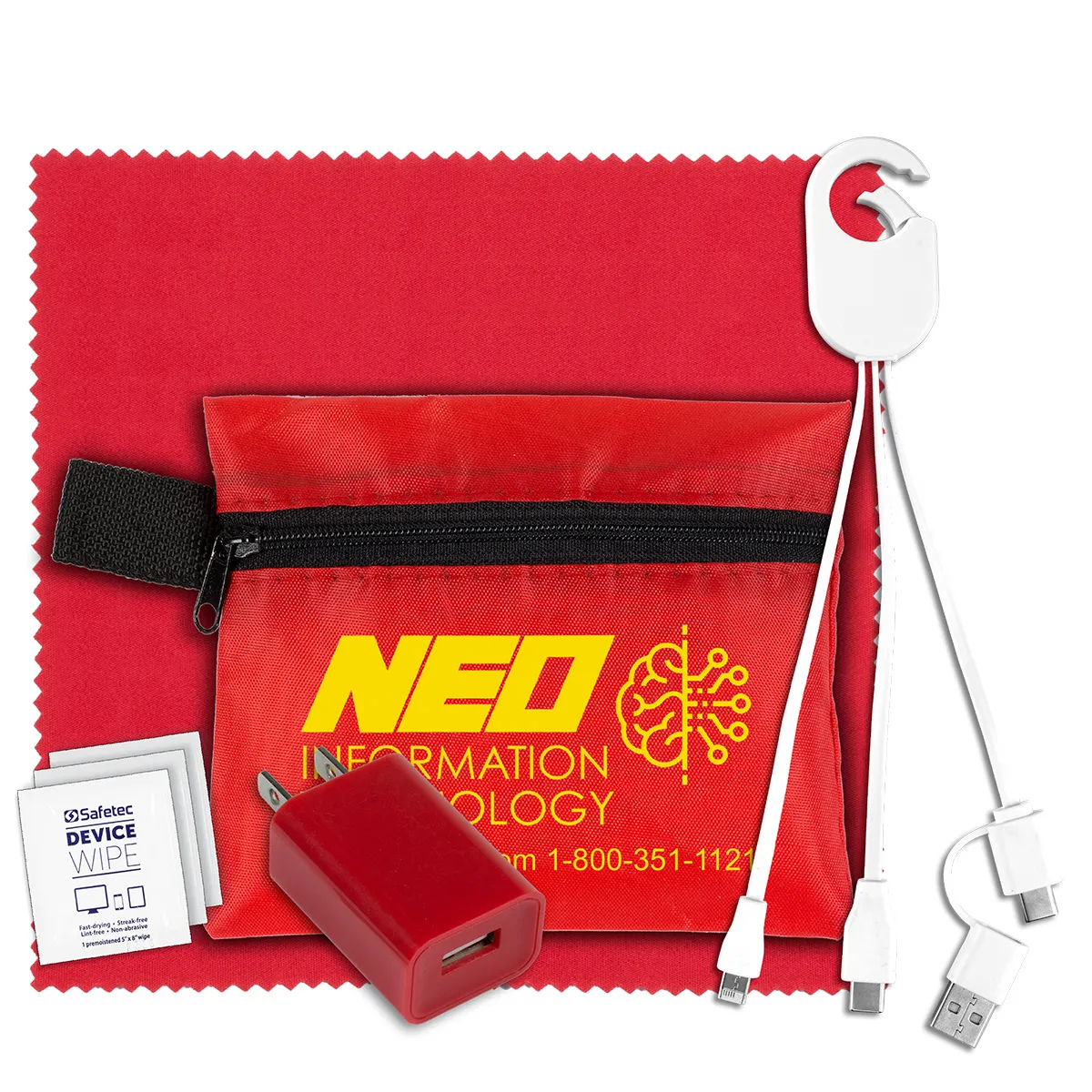 Tech Travel Kit USB Charger Cables Microfiber - 5 x 4.3 in - product view 9