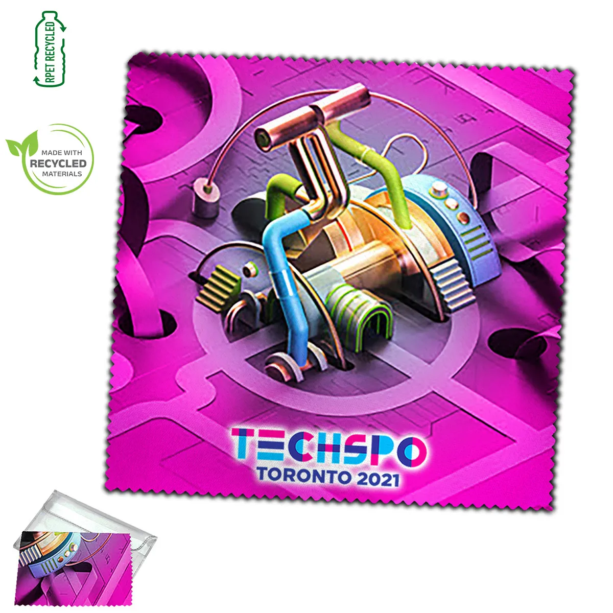 Microfiber Cleaning Cloth XL Recycled RPET Full Color - 8 x 8 in