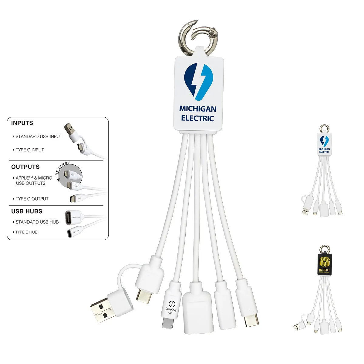 USB Charging Cable with 2-Port Hub Multi-Device - 7.5 in