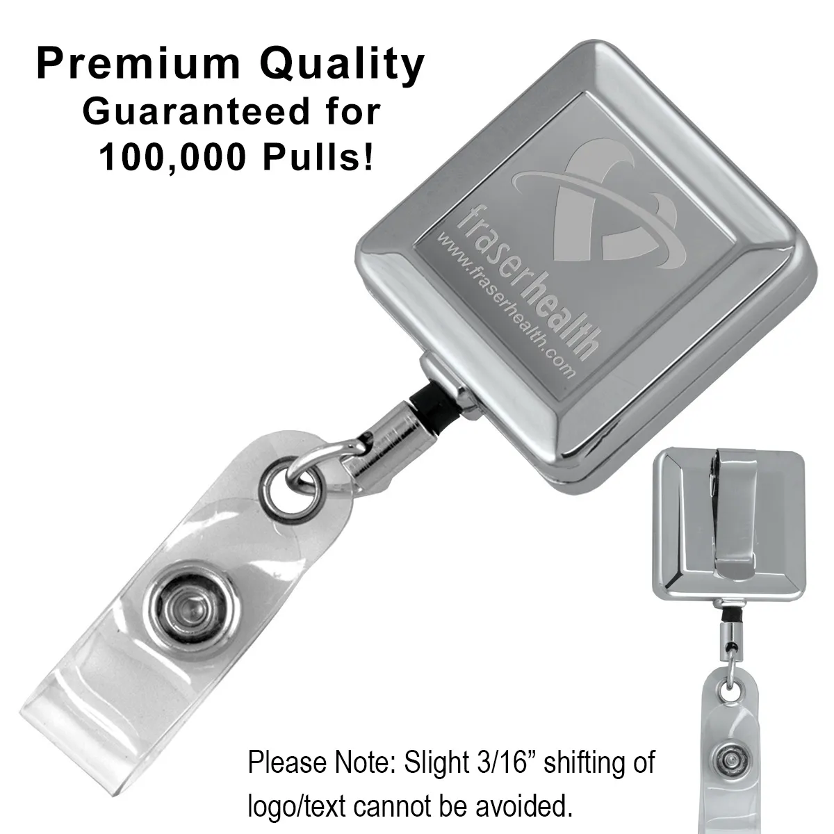 Badge Reel Retractable Metal Chrome Square - 1.25 x 1.25 in