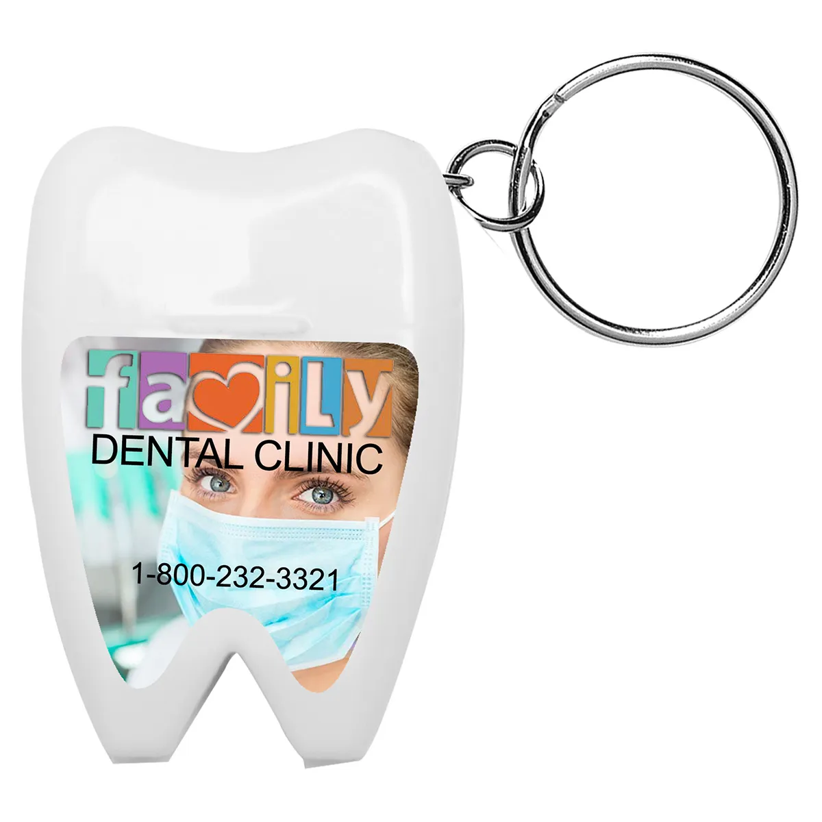 Tooth Shaped Dental Floss Dispenser with Keyring - 1.6 in